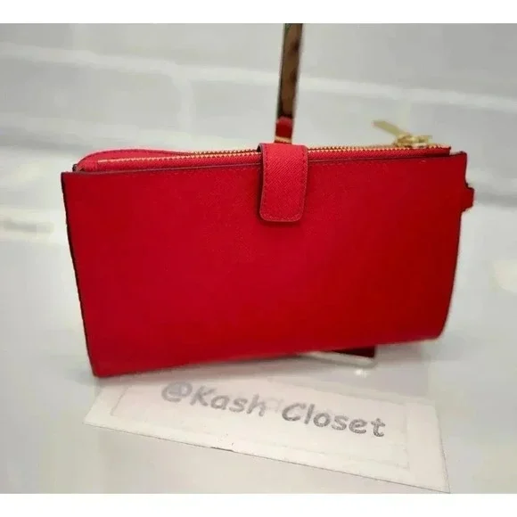 Michael Kors Double Zip Wristlet Wallet Bright Red - Picture 2 of 8